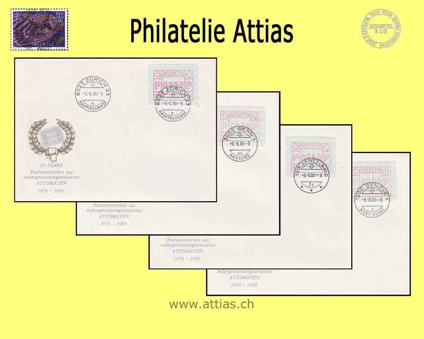 CH 1986 ATM Type 7A, 10 Years ATM Switzerland - 4 ill. letters with Cancellation of Place 09.08.1986