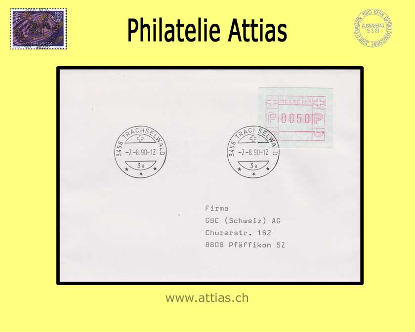 CH 1987 ATM Type  7x, Single value on letter cancelled Trachselwald