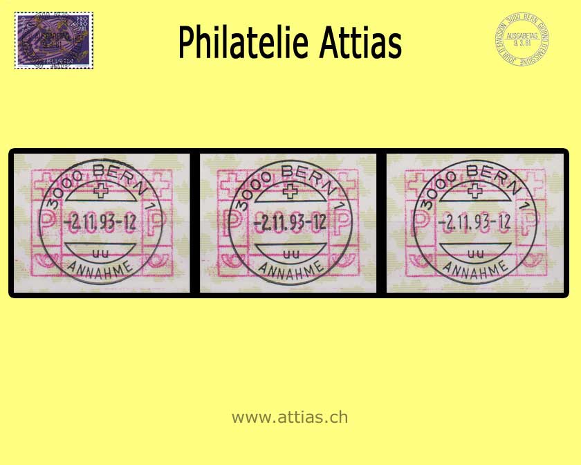 CH 1993 ATM Type 9,  postage value levels  with FD Full Cancellation