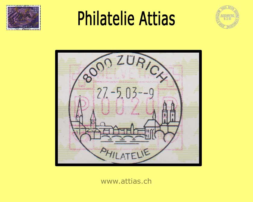 CH 2001 ATM Typ 9x, Einzelwert  mit Vollstempel Zürich