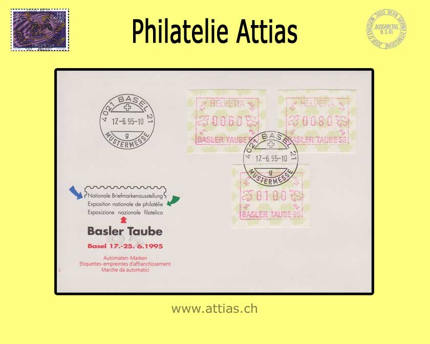 CH 1995 ATM Type 10,  postage value level set FDC ill.no addr.