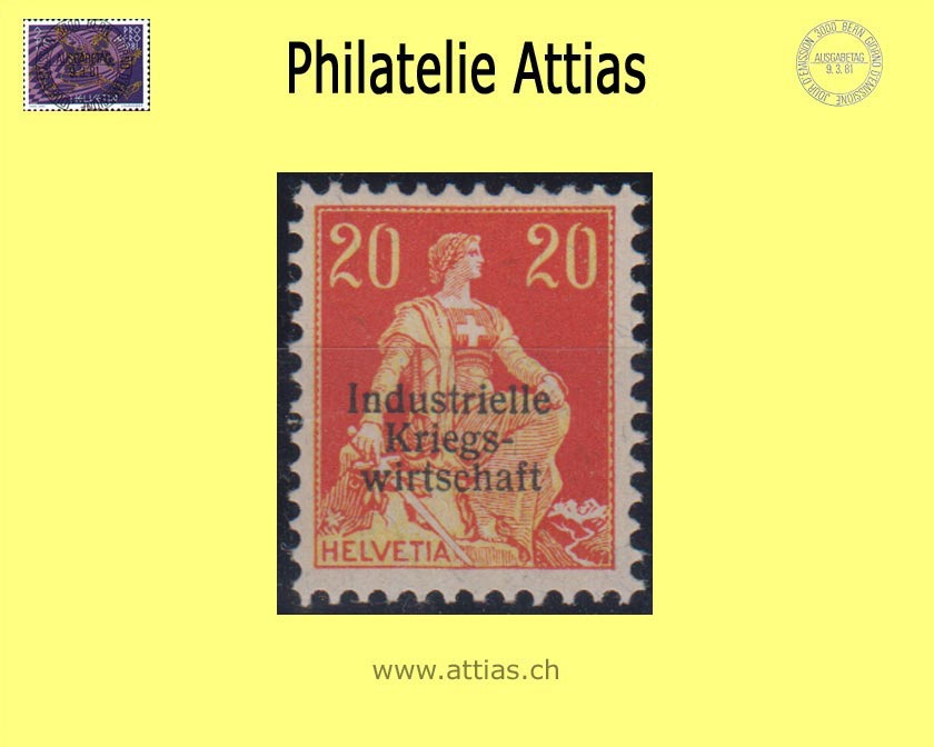 CH 1918 DI 6 Helvetia with sword with three-line overprint "Industrielle Kriegswirtschaft", thin font, unused *, Certificate Hoffner