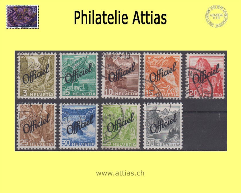 CH 1942 DII 46-54 Landscape pictures with overprint Officiel, smooth rubber set cancelled