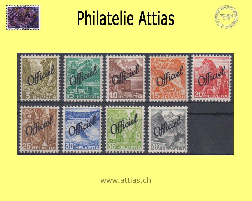 CH 1942 DII 46-54 Landscape pictures with overprint Officiel, smooth rubber set MNH