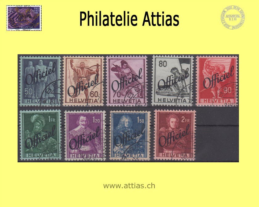 CH 1942 DII 55-63 Historical pictures with overprint Officiel, set cancelled