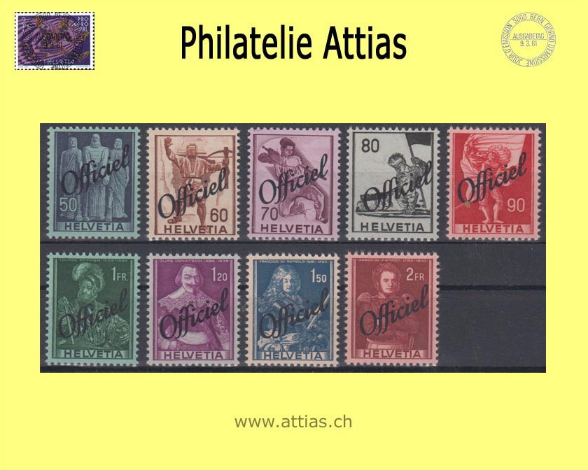 CH 1942 DII 55-63 Historical pictures with overprint Officiel, set MNH