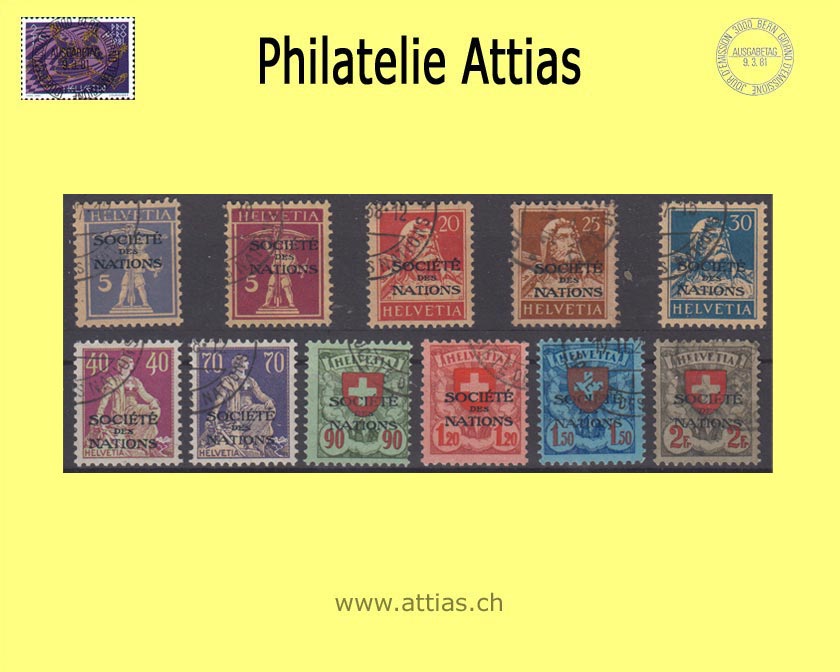 CH 1922-25 DIII 16-26 Postage stamps - different representations with overprint "Société des Nations", smooth paper Set cancelled