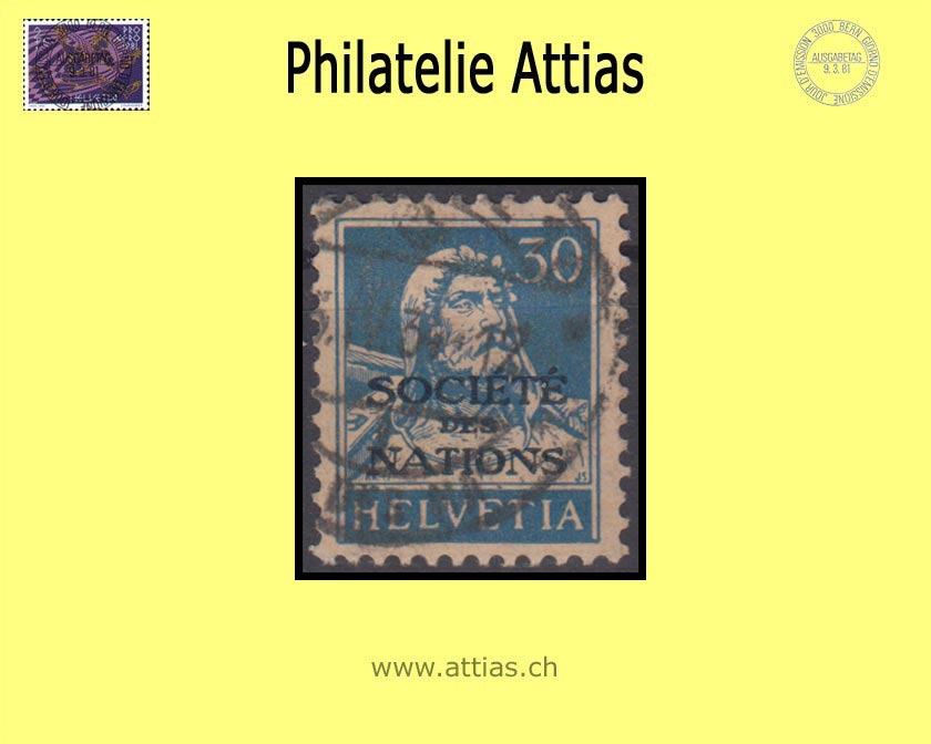 CH 1932 DIII 20z Tell chest with overprint "Société des Nations", corrugated paper, value cancelled