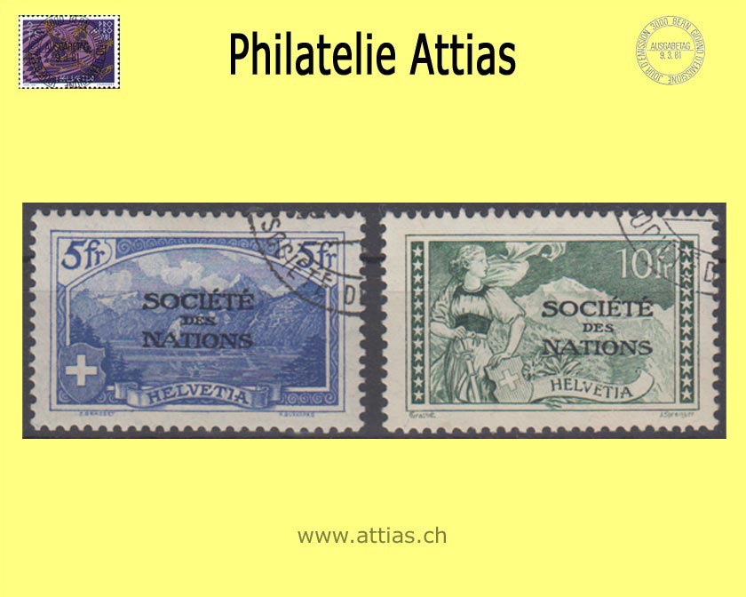 CH 1928-30 DIII 31-32 Mountain landscapes (copper print) with overprint "Société des Nations", values cancelled