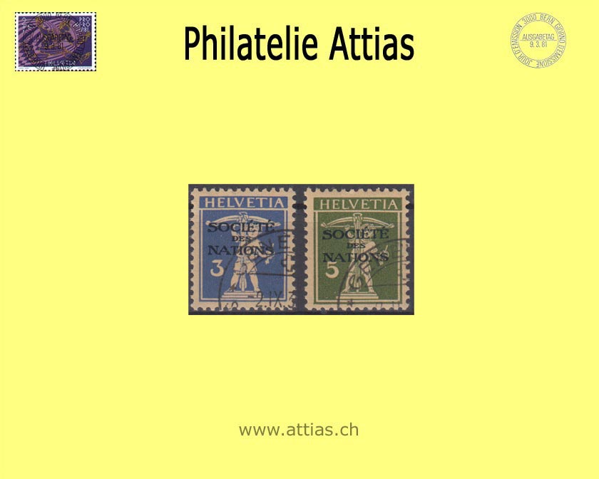 CH 1933 DIII 33-34z Tell boy with overprint "Société des Nations", corrugated paper Set cancelled