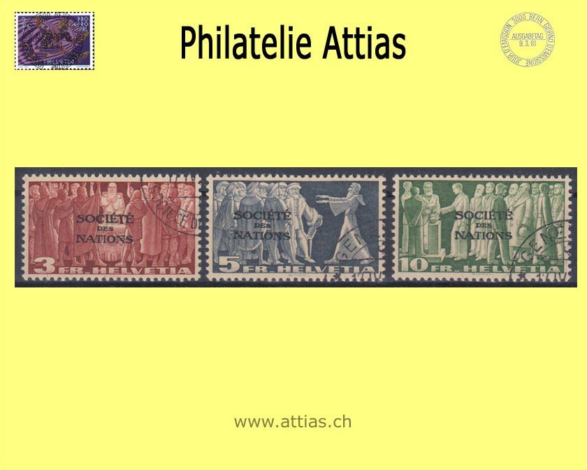 CH 1939 DIII 65-67 Symbolic representations with overprint "Société des Nations", Set cancelled