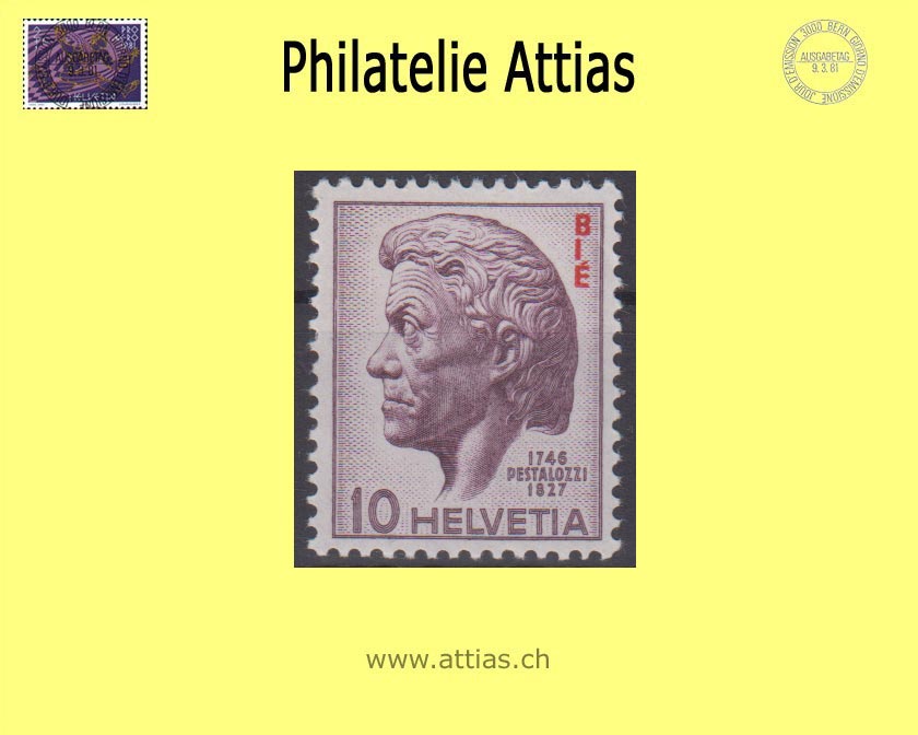 CH 1946 DV 22 Pestalozzi commemorative stamp with red overprint "BIE", value MNH