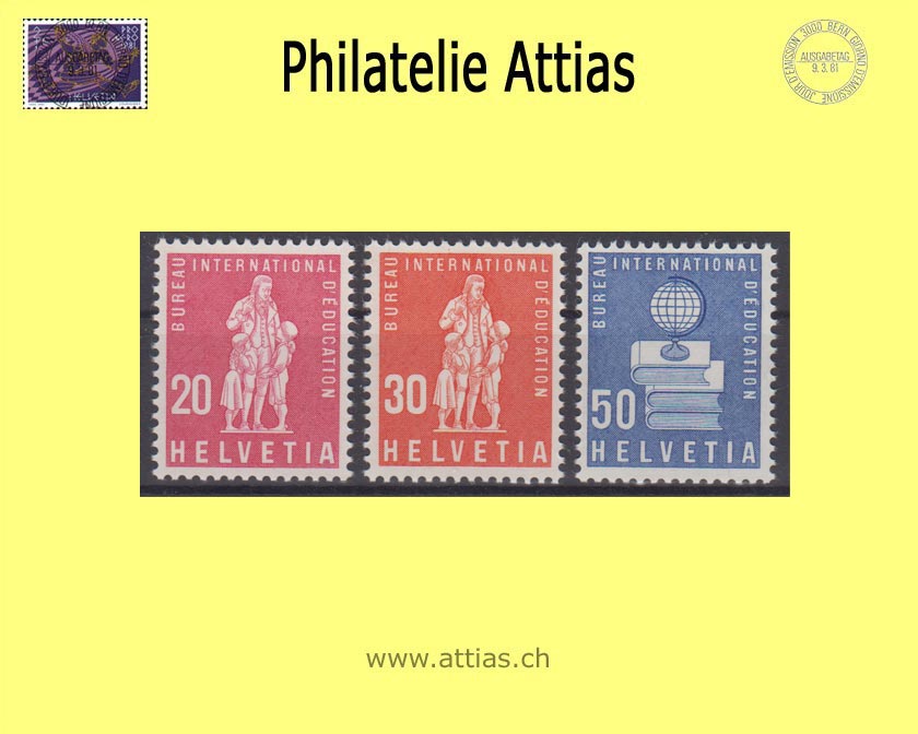 CH 1960 DV 46-48 Symbolic representation and Pestalozzi monument, color change and supplementary values, Set MNH