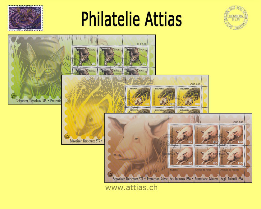 CH 2004 Swiss Animal Protection - 3 small sheets - FD C.