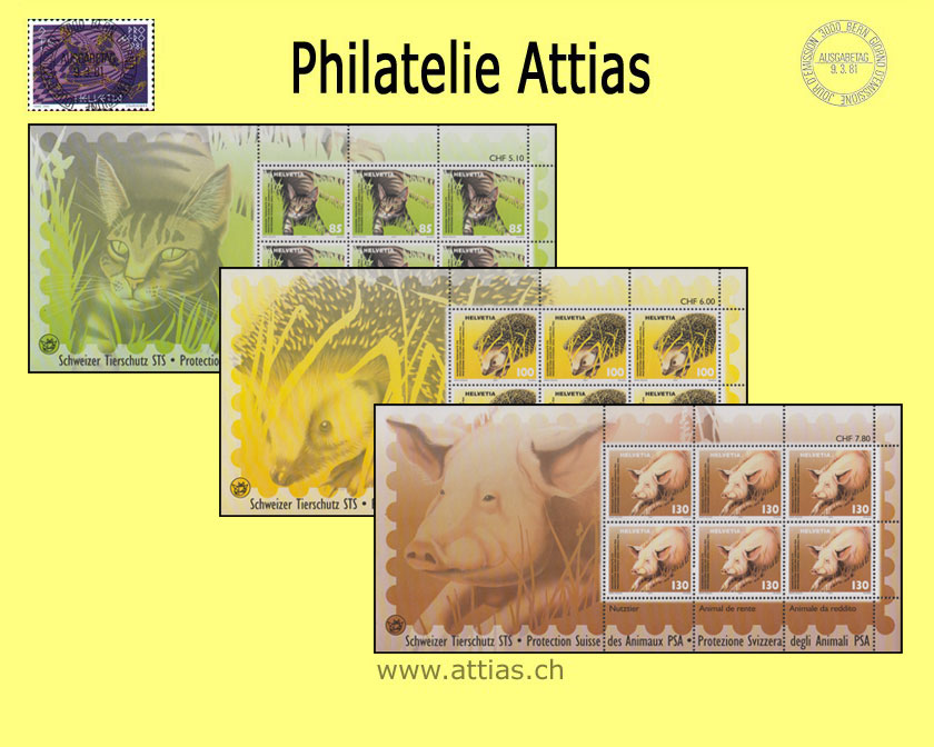 CH 2004 Swiss Animal Protection - 3 small sheets - MNH