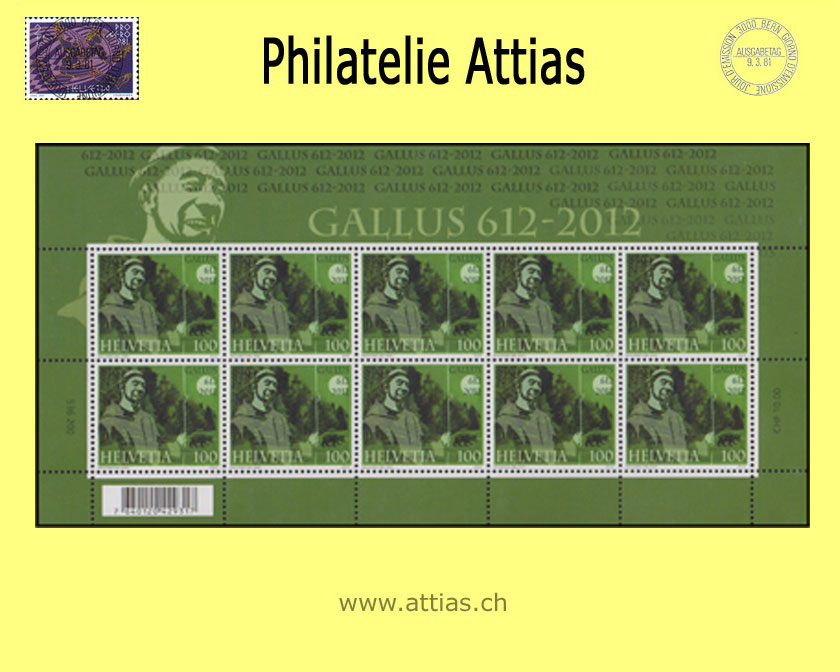 CH 2012 1400 Jahre Gallus - Kleinbogen - Postfrisch