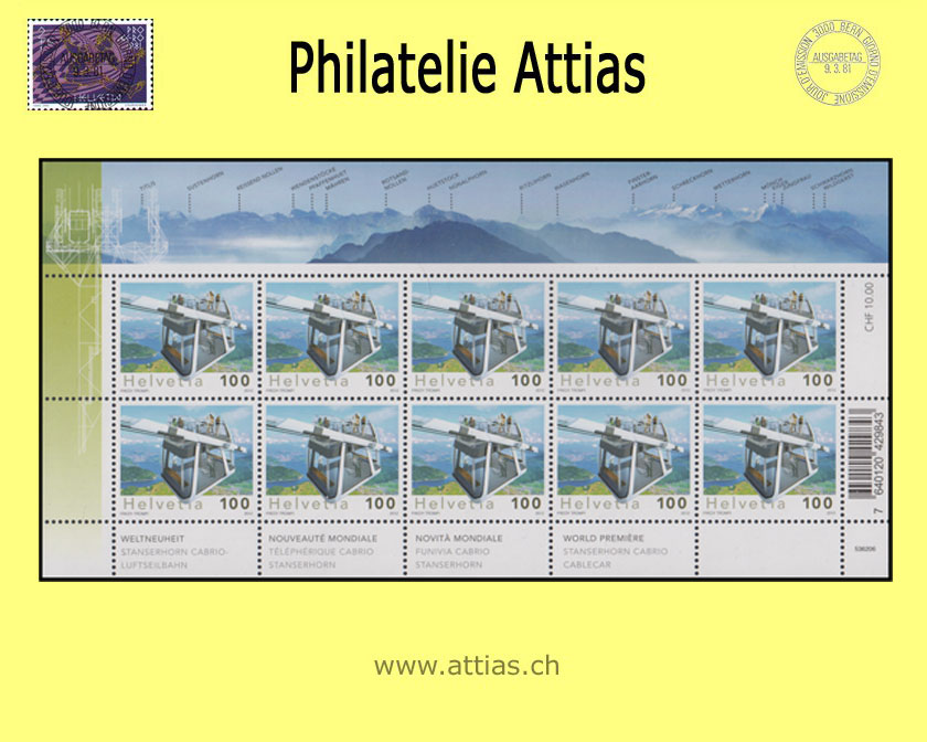 CH 2012 Stanserhorn Cabrio Aerial cable car - small sheet - MNH