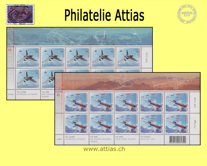 CH 2014 100 y. Swiss Air Forces - 2 small sheet - MNH