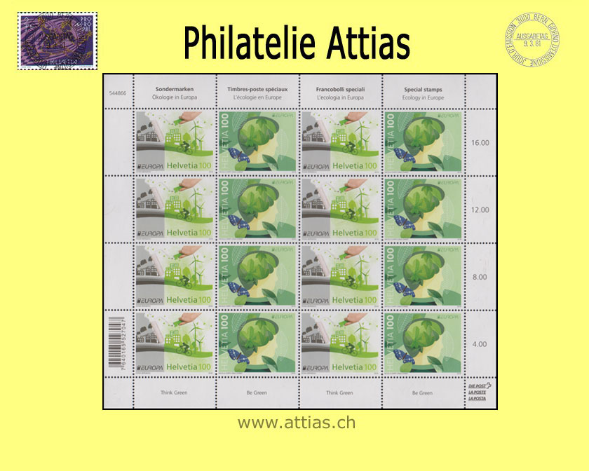 CH 2016 EUROPE Ecology - connected stamp sheet - MNH