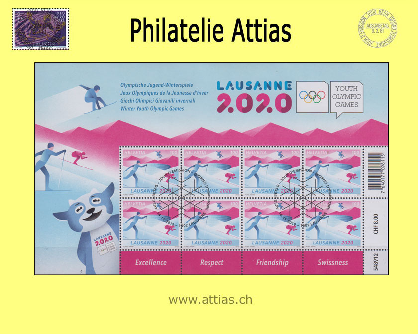 CH 2019 Olympische Jugend-Winterspiele Lausanne 2020 - Zierbogen - ET-Stempel