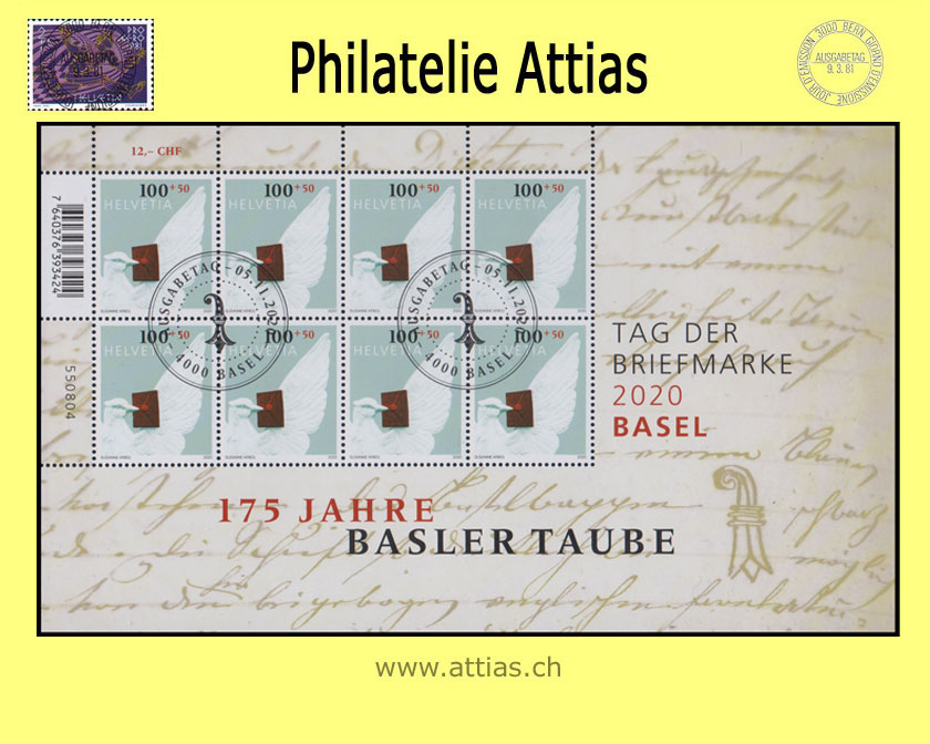 CH 2020 Tag der Briefmarke Basel - 175 Jahre Basler Taube - Zierbogen - ET-Stempel