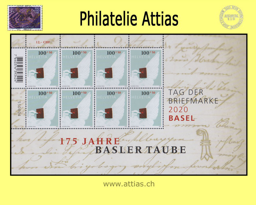 CH 2020 Stamp Day Basel - 175 years Basler Taube - decorative sheet - MNH