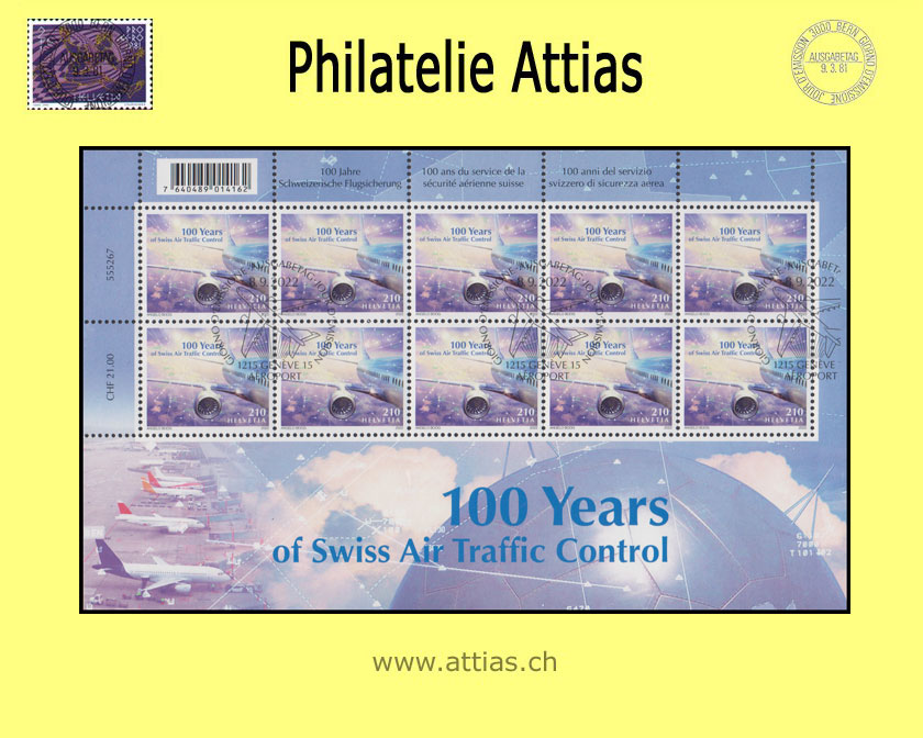CH 2022 100 years of Swiss Air Traffice Control - decorative sheet - FD-Cancel.