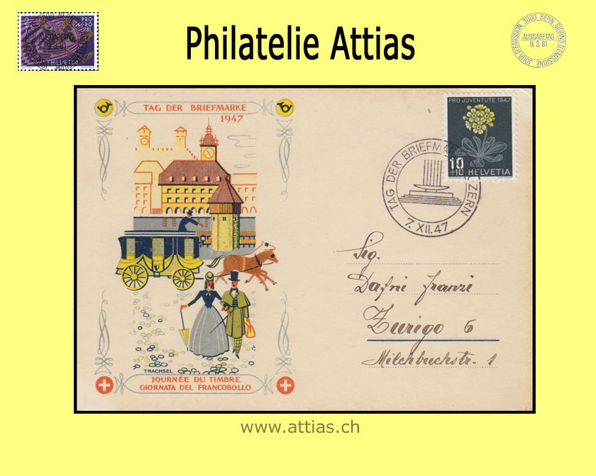 CH 1947 Stamp Day Lucerne LU, card cancelled 7.XII.47 Luzern