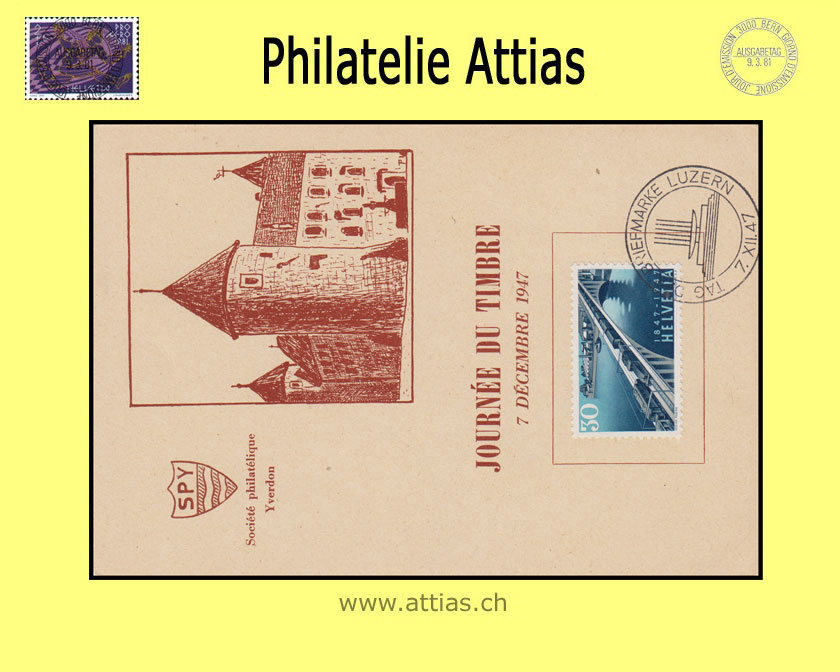 CH 1947 Stamp Day Lucerne LU, card SPY Yverdon brown  cancelled 7.XII.47 Luzern