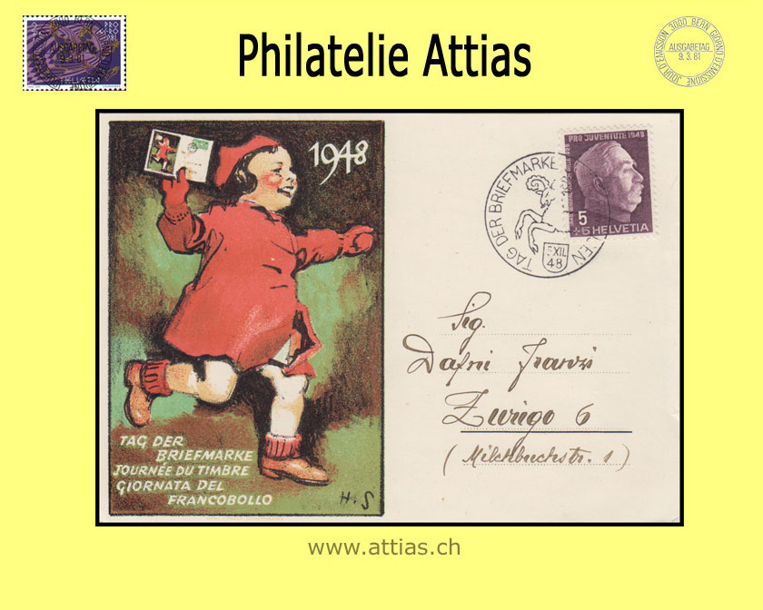 CH 1948 Stamp Day Schaffhausen SH, card cancelled 5.XII.48 Schaffhausen