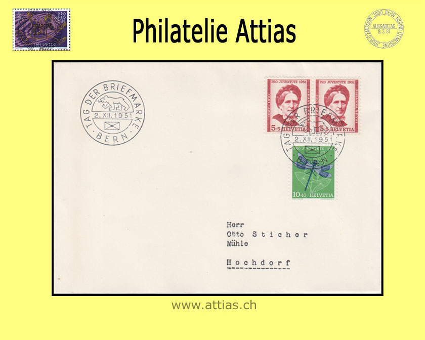 CH 1951 Stamp Day Bern BE, cover cancelled 2.XII.51 Bern