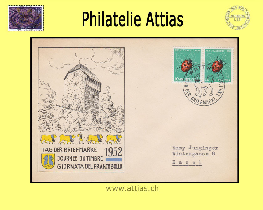 CH 1952 TdB Wattwil SG, Umschlag gestempelt 7.XII.52 Wattwil