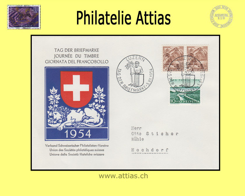 CH 1954 Stamp Day Lucerne LU, cover cancelled 5.XII.54 Luzern
