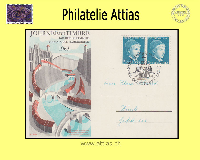 CH 1963 Stamp Day Fribourg FR, card cancelled 1.XII.63 Fribourg