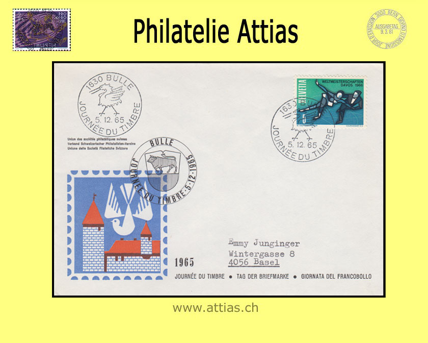 CH 1965 Stamp Day Bulle FR, cover cancelled 5.12.65 1630 Bulle
