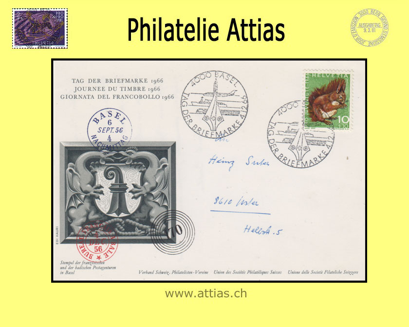 CH 1966 Stamp Day Basel BS, cover cancelled 4.12.66 4000 Basel