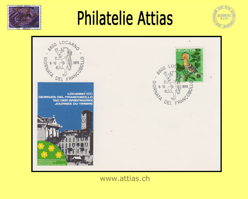 CH 1970 Stamp Day Locarno TI, card cancelled 6.12.1970 6600 Locarno