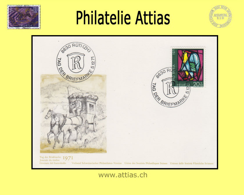 CH 1971 Stamp Day Rüti ZH, card cancelled 5.12.71 8630 Rüti (ZH)