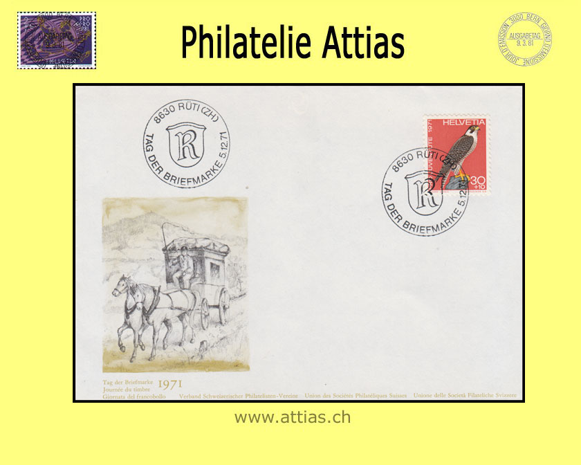 CH 1971 Stamp Day Rüti ZH, cover cancelled 5.12.71 8630 Rüti (ZH)