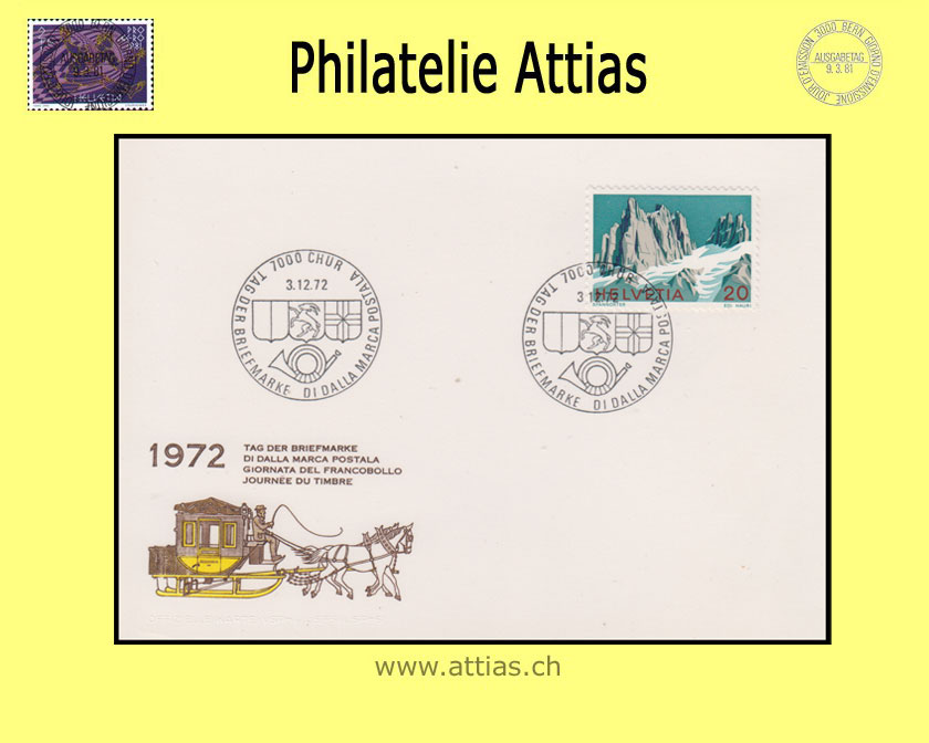 CH 1972 Stamp Day Chur GR, card cancelled 3.12.72 7000 Chur