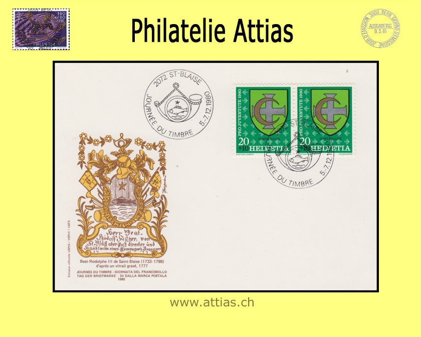 CH 1980 Stamp Day St-Blaise NE, card cancelled 5-7.12.1980 2072 St-Blaise
