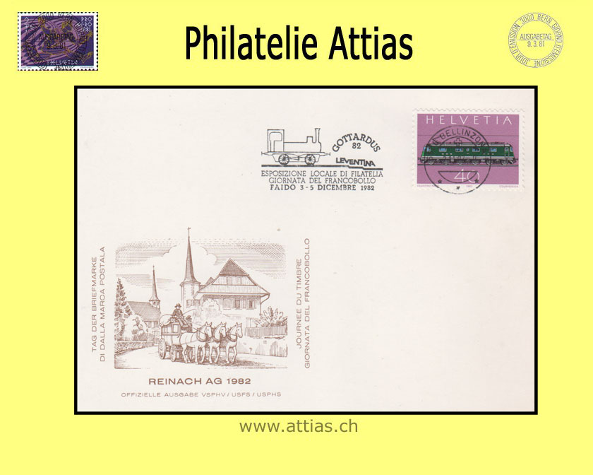 CH 1982 Stamp Day Reinach AG, card cancelled with machine flag  3.12.82 6600 Bellinzona