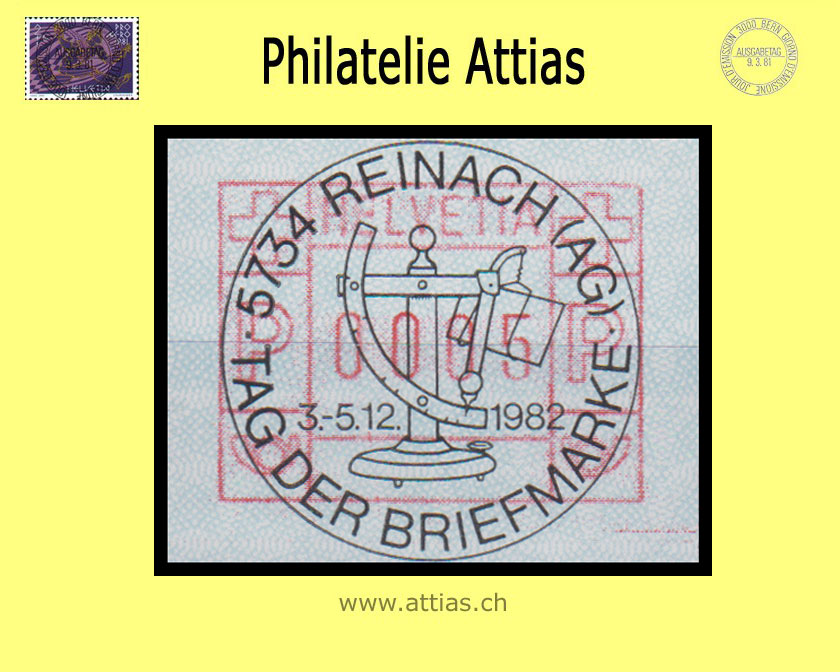 CH 1982 TdB Reinach AG, Sonderstempel Tag der Briefmarke 1982 auf Automaten-Marke (ATM)