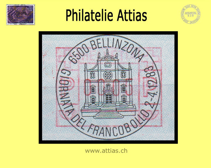 CH 1983 Stamp Day Bellinzona TI, Special cancellation Giornata del Francobollo 1983 on Frama stamp (ATM)