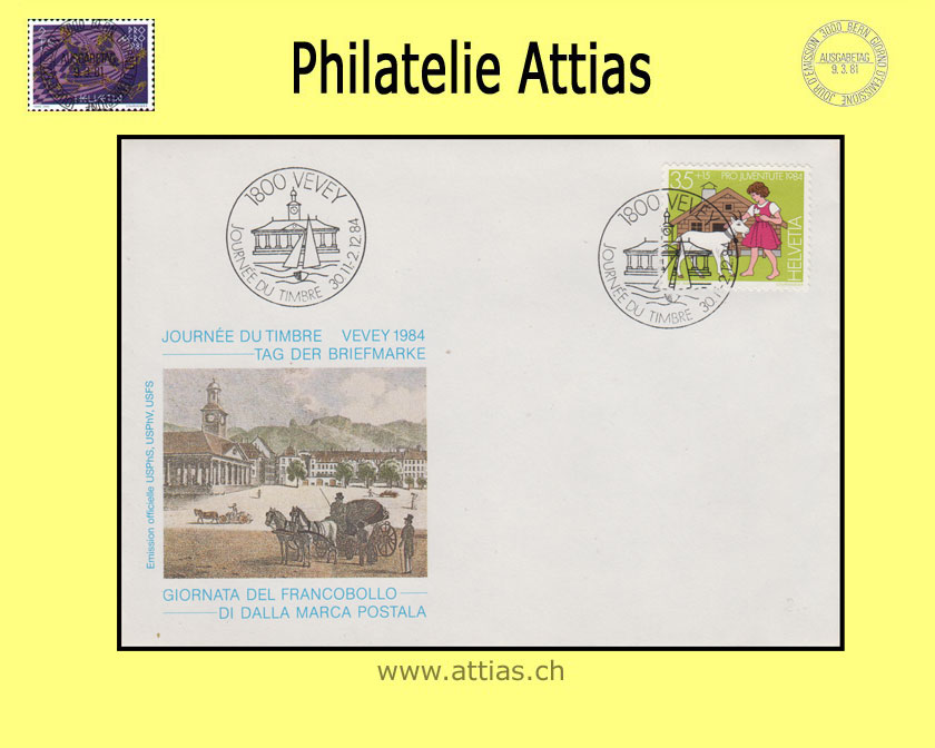 CH 1984 Stamp Day Vevey VD, cover cancelled 30.11.-2.12.84 1800 Vevey