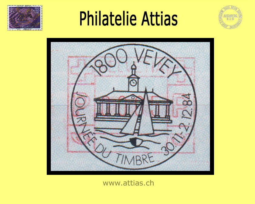 CH 1984 Stamp Day Vevey VD, Special cancellation Journée du Timbre 1984 on Frama stamp (ATM)