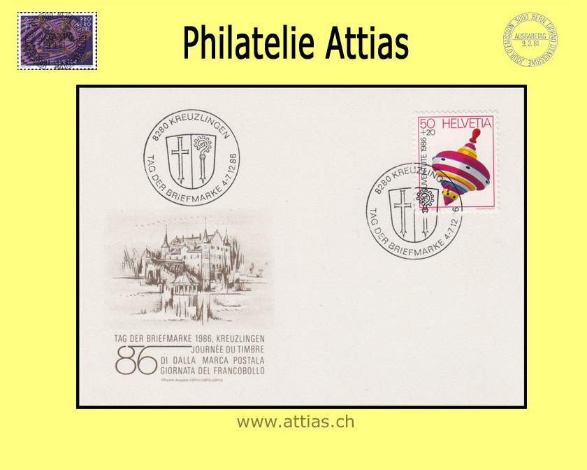 CH 1986 Stamp Day Kreuzlingen TG, card cancelled 4.-7.12.86 8280 Kreuzlingen