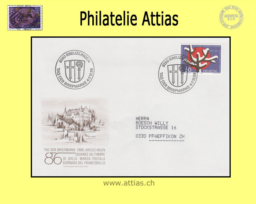 CH 1986 Stamp Day Kreuzlingen TG, cover cancelled 4.-7.12.86 8280 Kreuzlingen