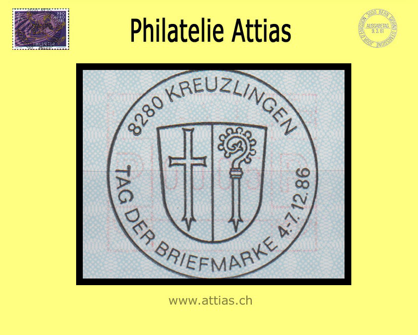 CH 1986 Stamp Day Kreuzlingen TG, Special cancellation Tag der Briefmarke 1986 on Frama stamp (ATM)