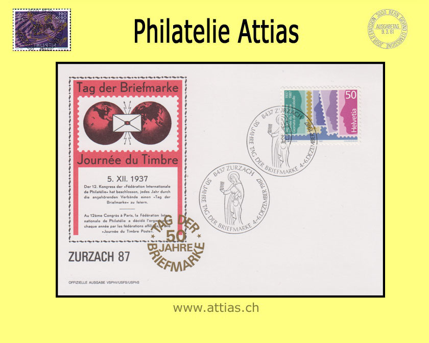 CH 1987 Stamp Day Zurzach AG, card cancelled 4.-6.12.87 8437 Zurzach